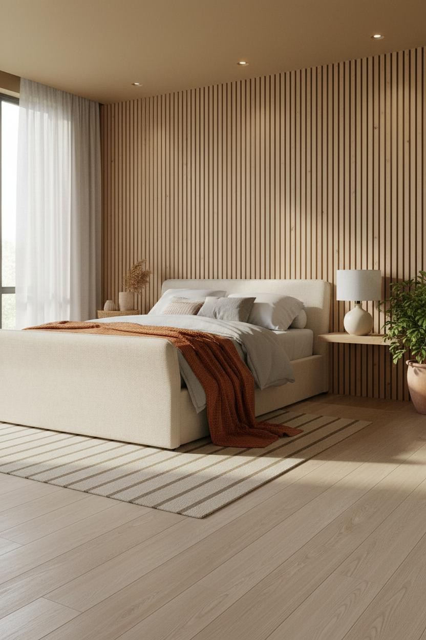 Neutral Bedroom Warm Natural Oak Paneling