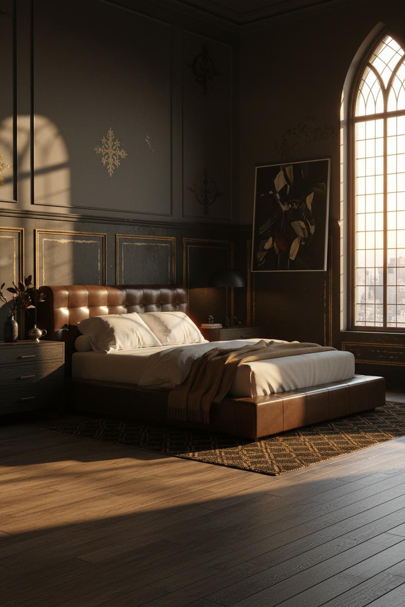 Romantic Goth Bedroom Wainscoting Golden Light