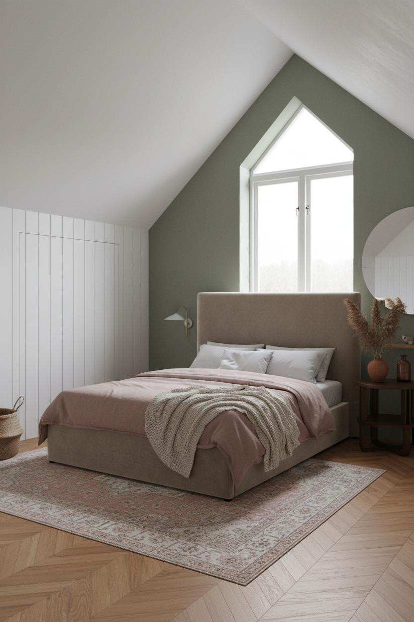 Sage Green Farmhouse Attic Bedroom Board Batten