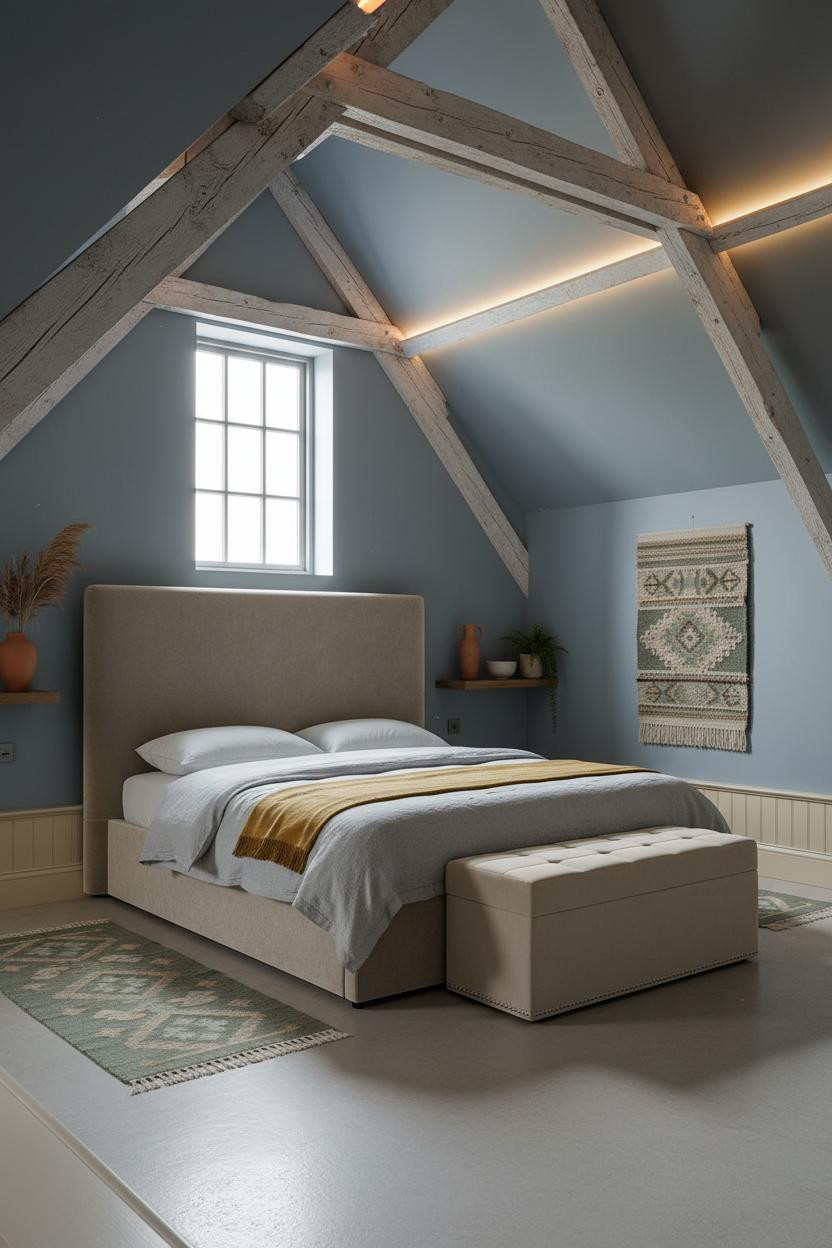 Sage Green Farmhouse Attic Bedroom Design