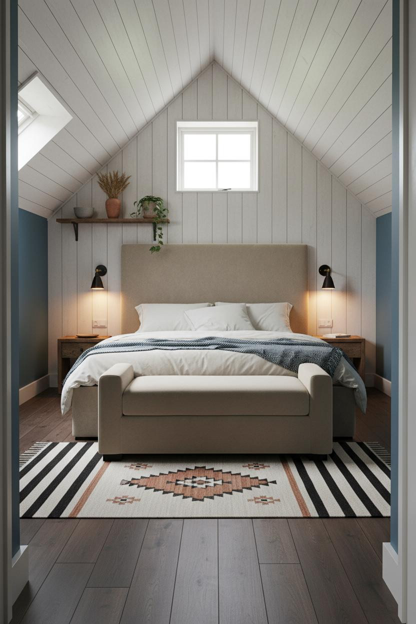 Sage Green Farmhouse Attic Bedroom Shiplap