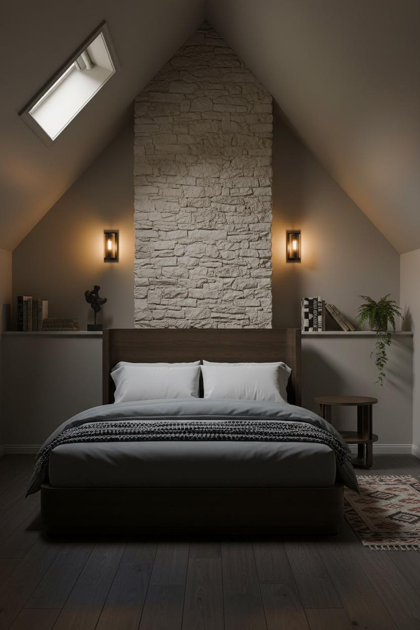 Sage Green Farmhouse Attic Bedroom Stone