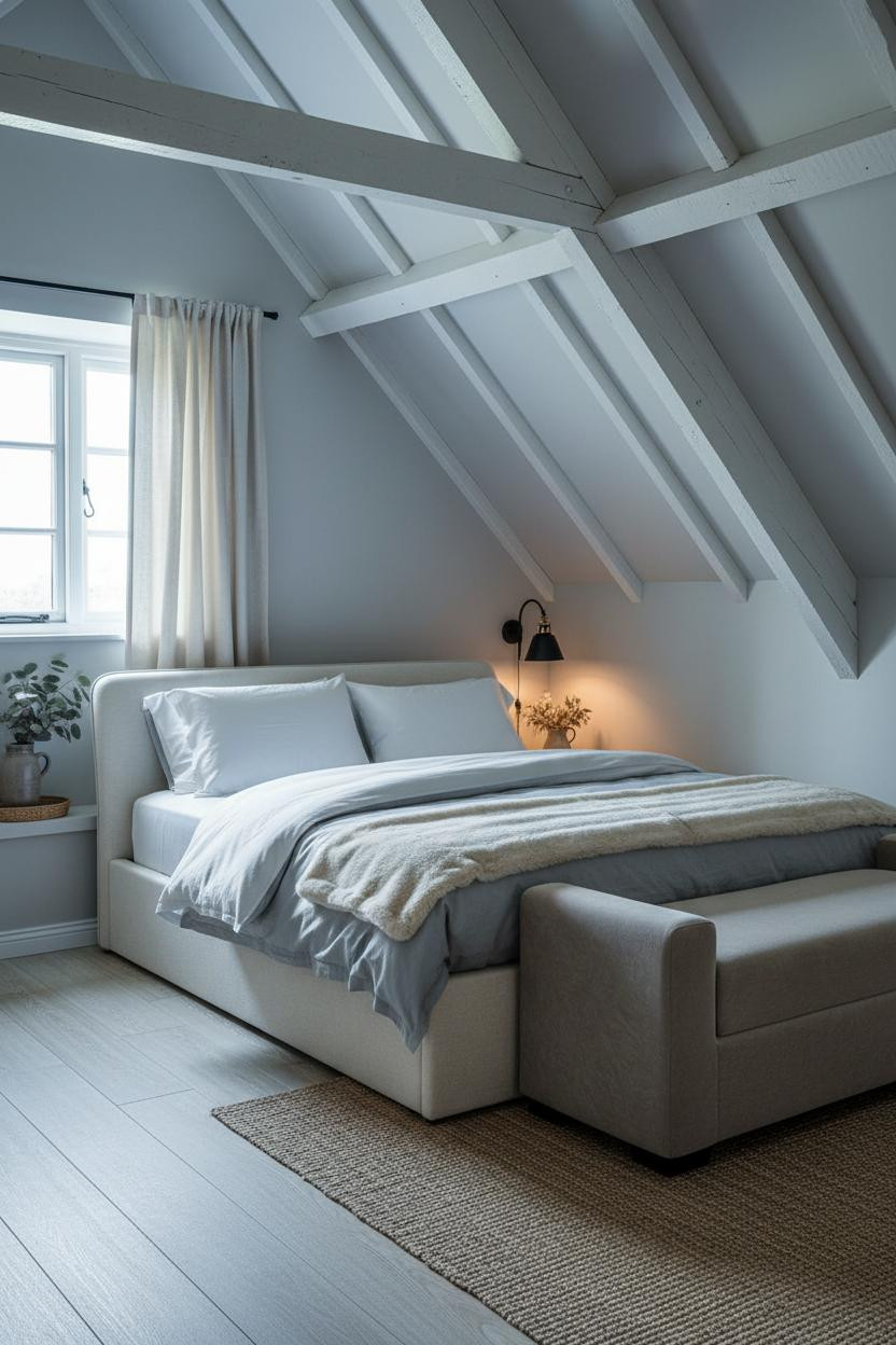 Sage Green Farmhouse Attic Bedroom Window Light