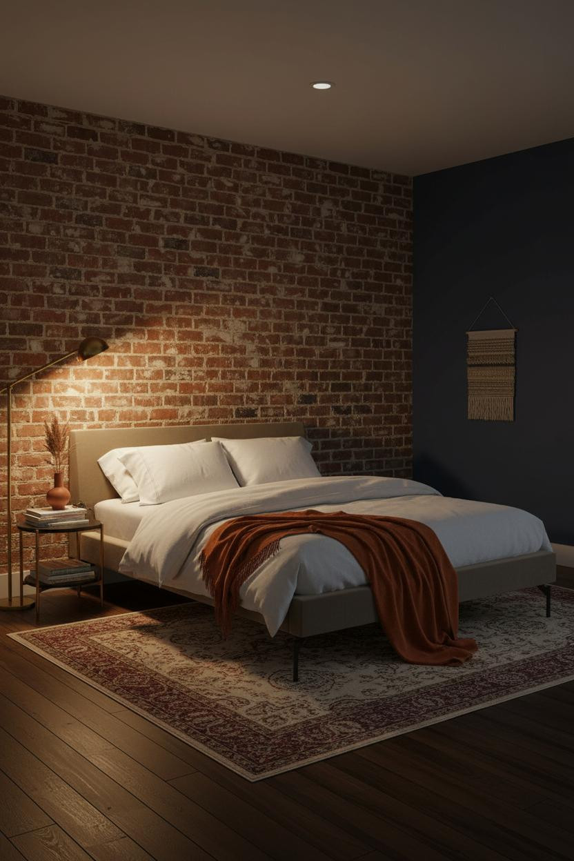 Single Woman Bedroom Exposed Brick Reading Nook