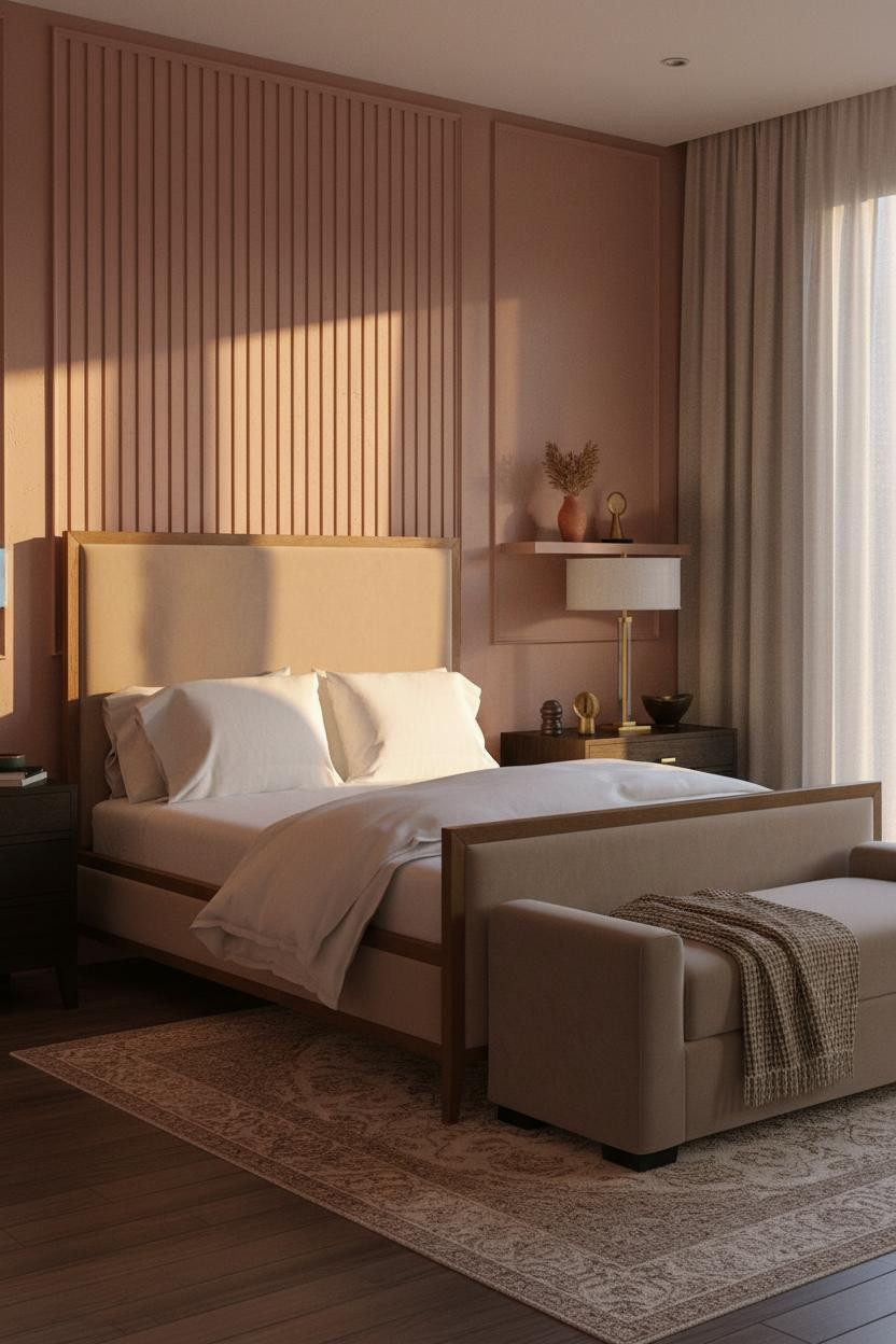 Single Woman Bedroom Japandi Dusty Rose Design