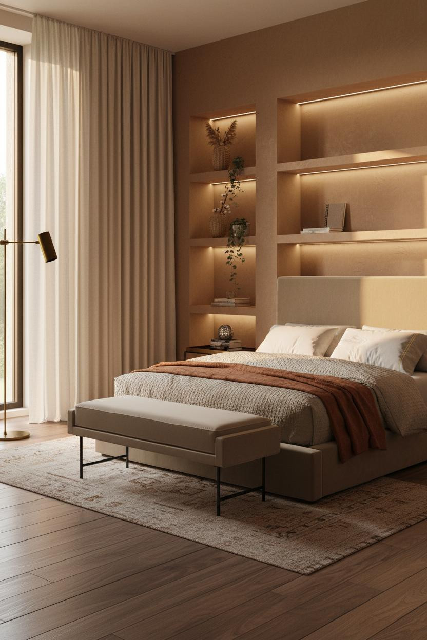 Single Woman Bedroom Rustic Shelving