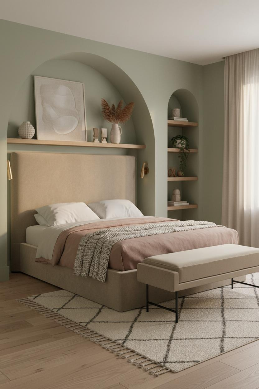 Single Woman Bedroom Sage Green Arch Alcove