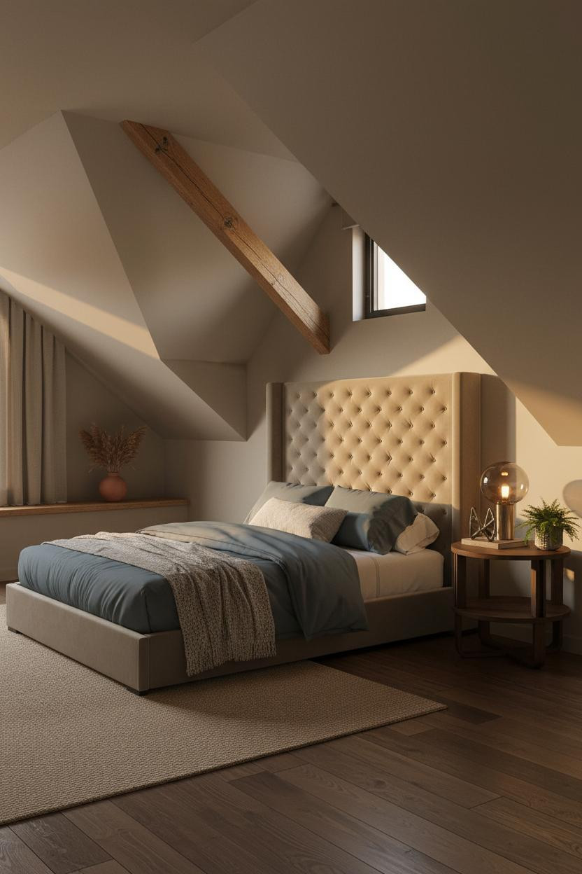 Sloped Ceiling Bedroom Japandi Attic Design