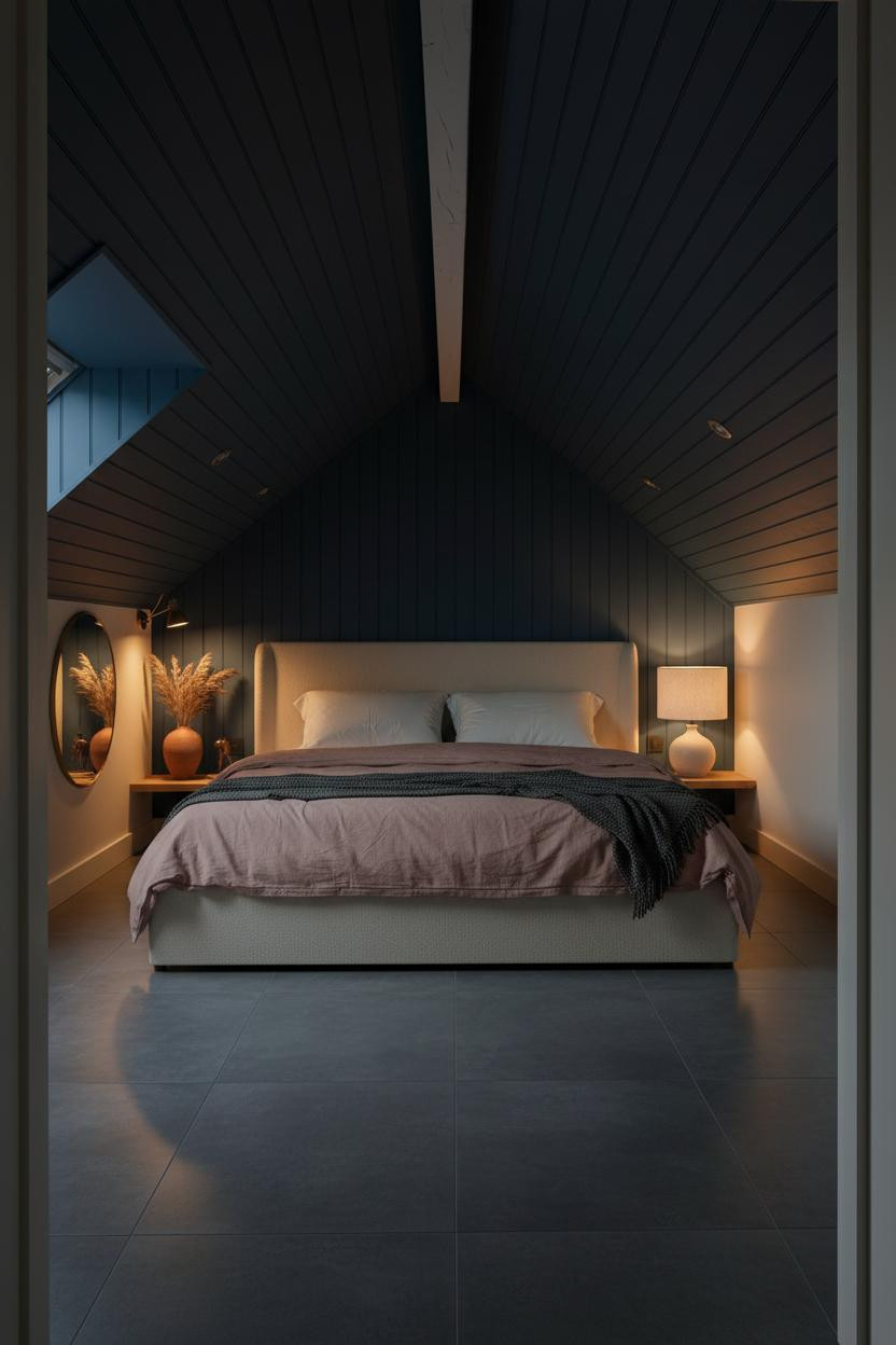 Sloped Ceiling Bedroom Navy Shiplap Attic
