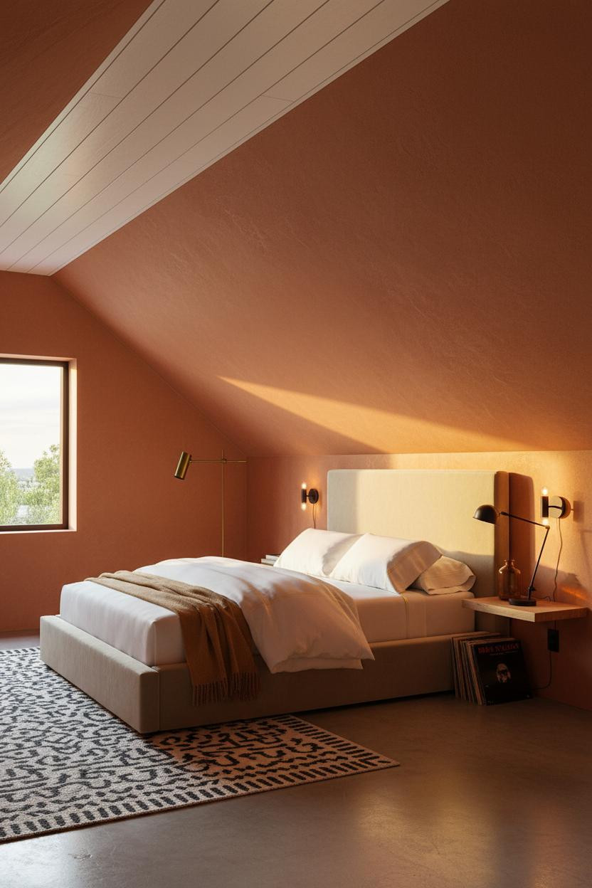 Sloped Ceiling Bedroom Terracotta Plaster Dormer