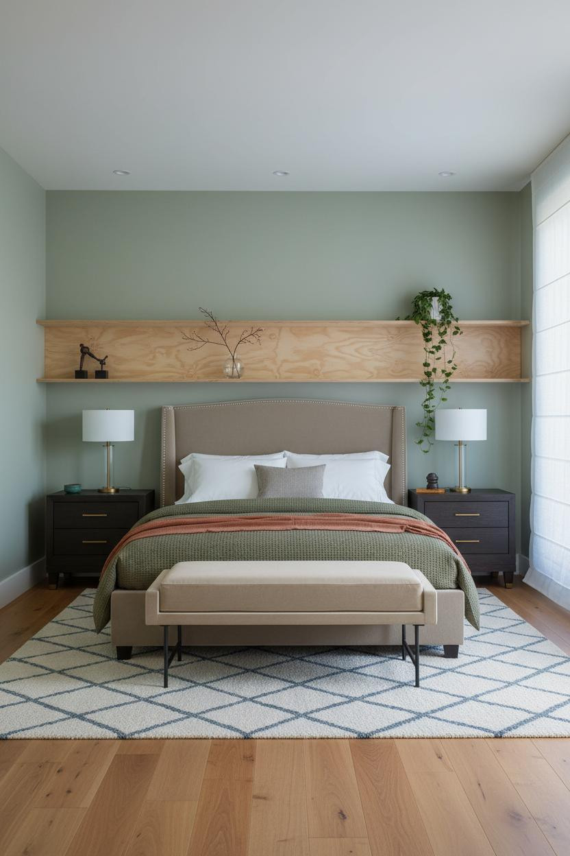 Small Bedroom Couples Floating Shelves Sage