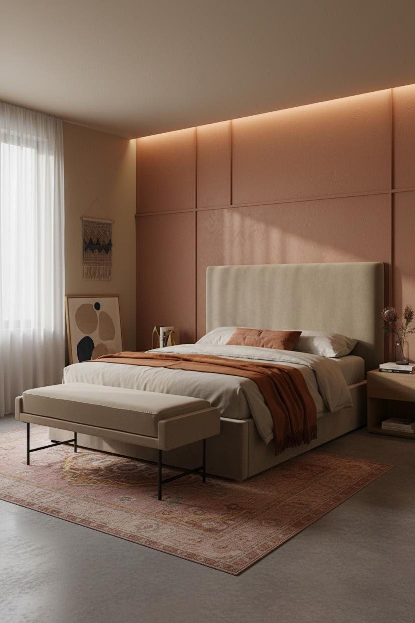 Small Bedroom Couples Japandi Terracotta Accent