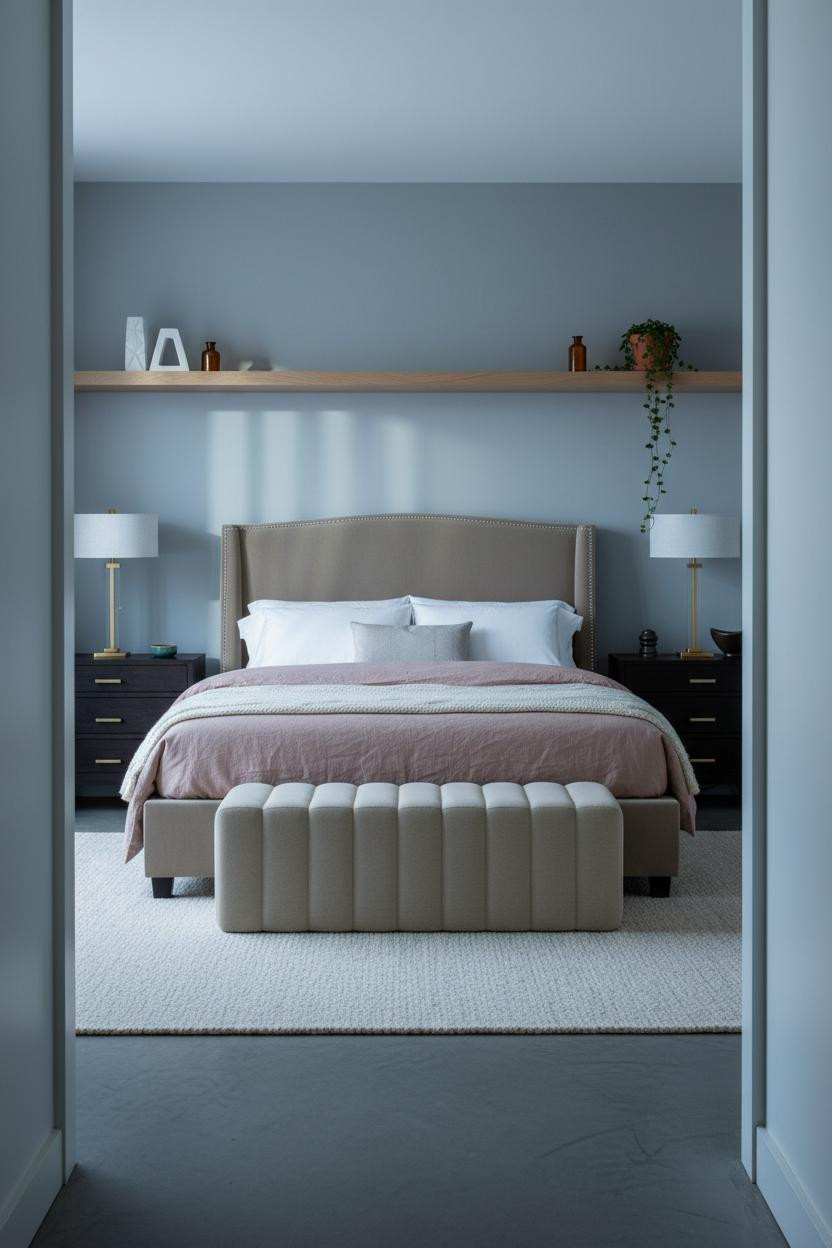 Small Bedroom Couples Modern Shelf Layout