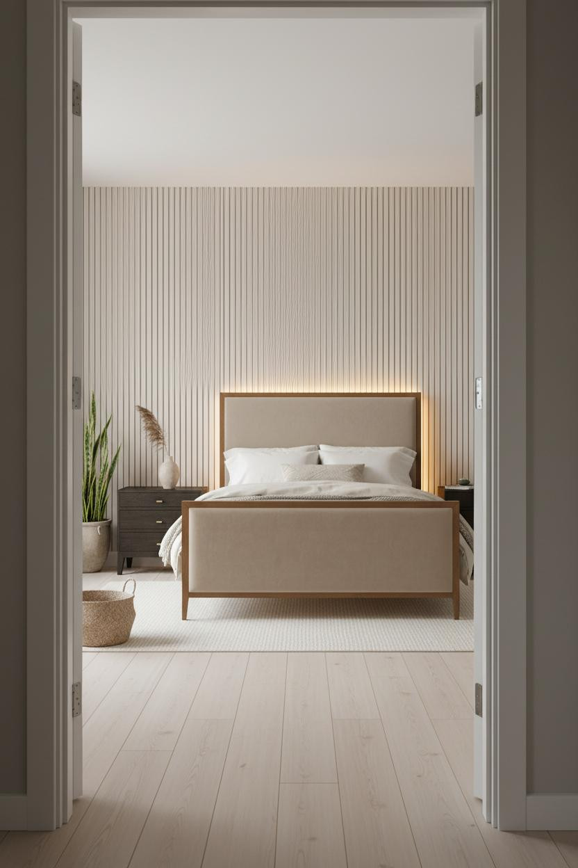 Small Bedroom Minimalist Oak Slats Design
