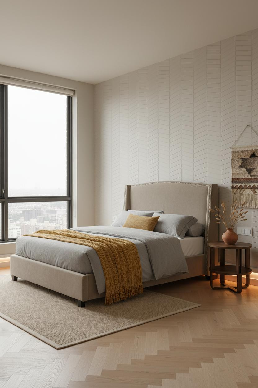 Small Bedroom Minimalist Textured Walls