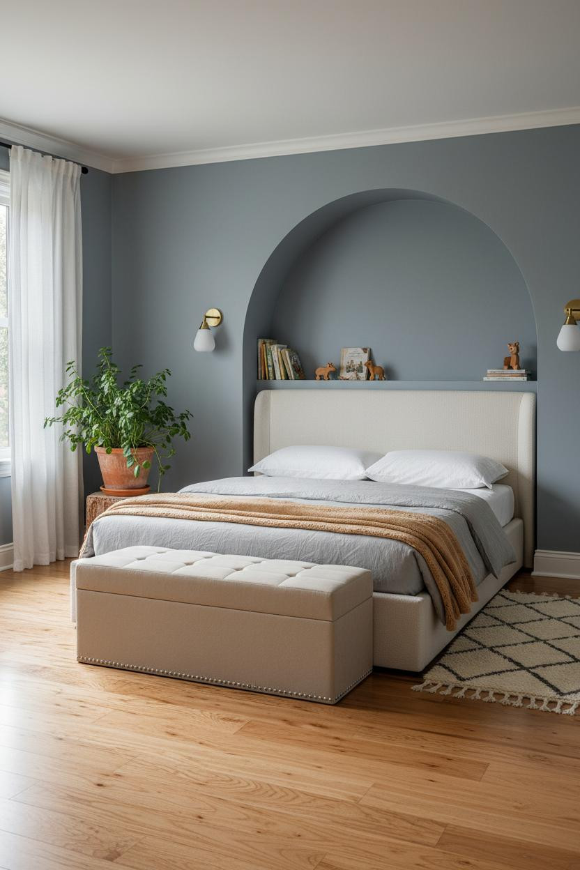 Small Kids Room Blue Alcove Bed Design