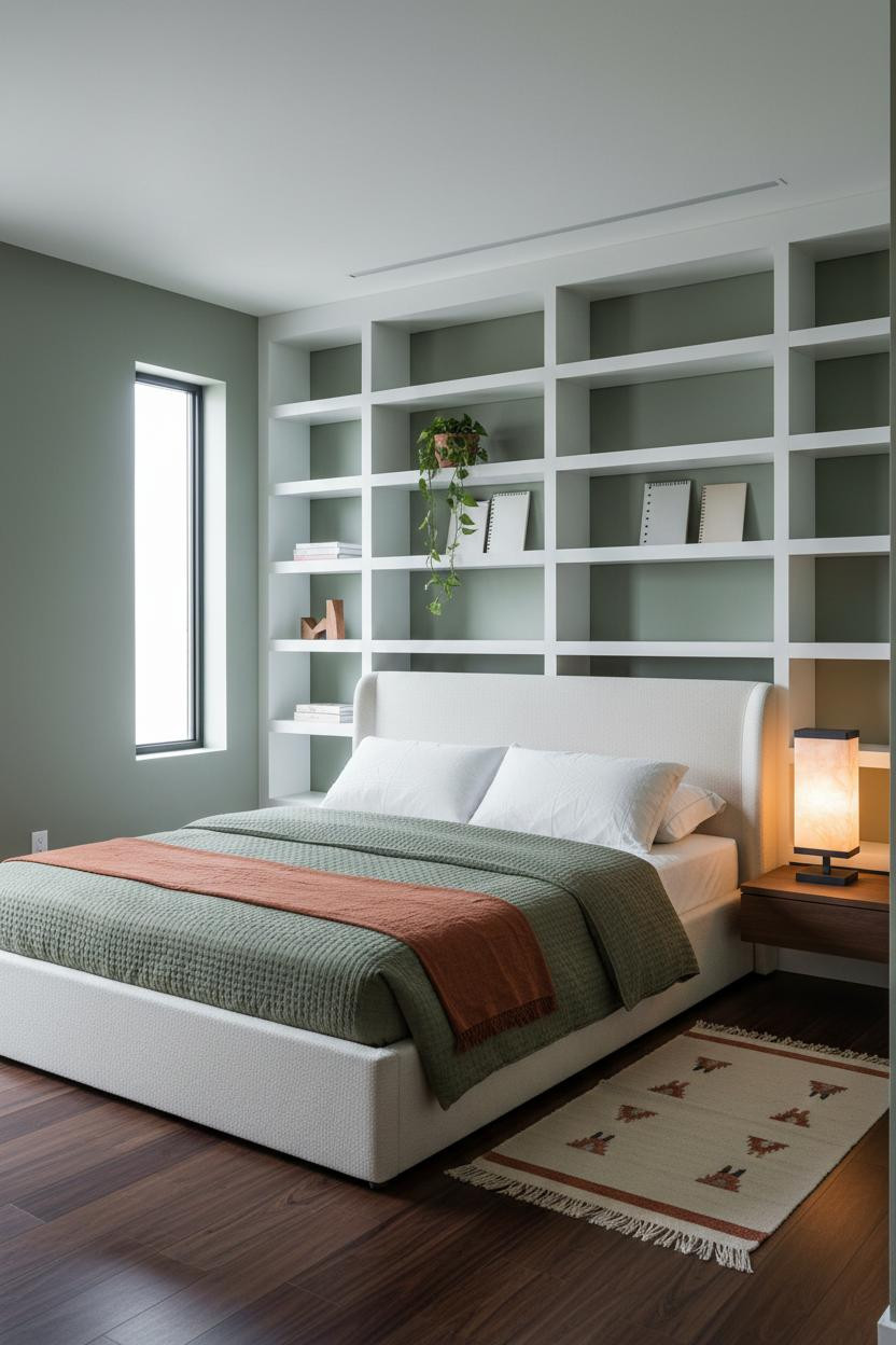 Small Teen Bedroom Japandi Builtin Shelves