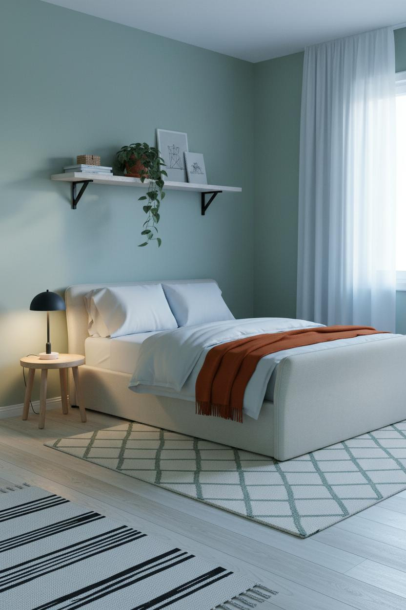 Small Teen Bedroom Scandi Floating Shelf Layout