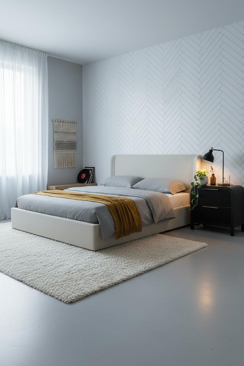 Small Teen Bedroom Scandi Herringbone Accent
