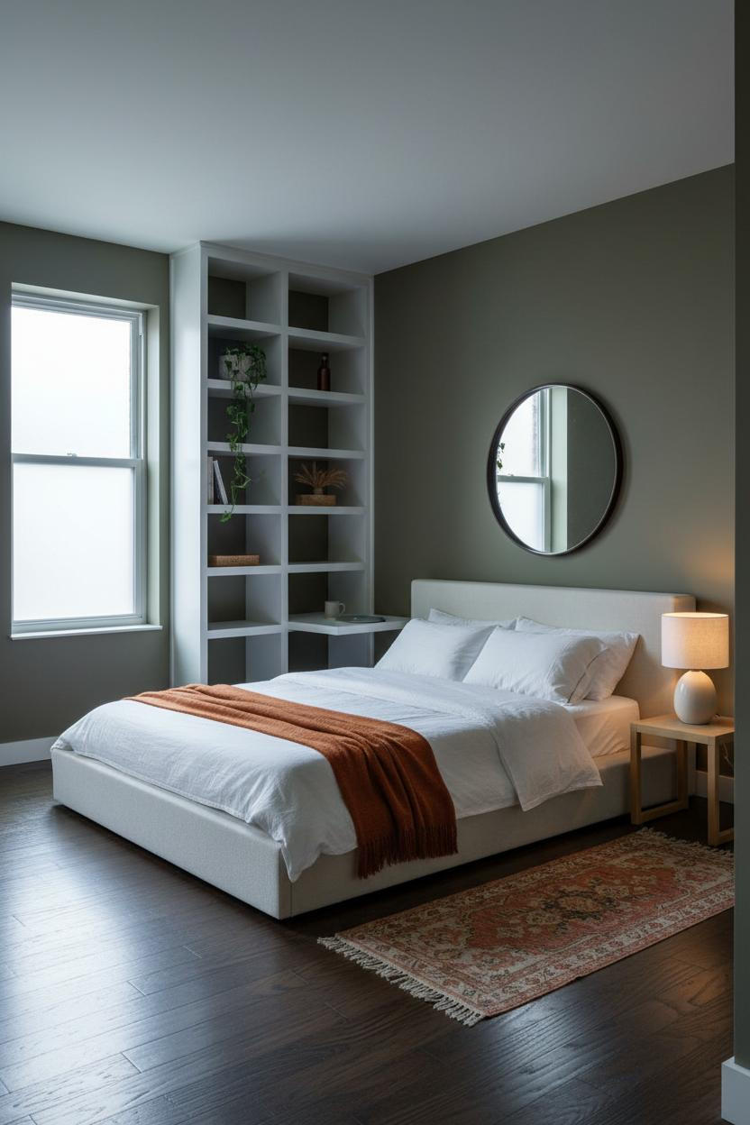 Studio Apartment Design Ideas With Built In Shelving