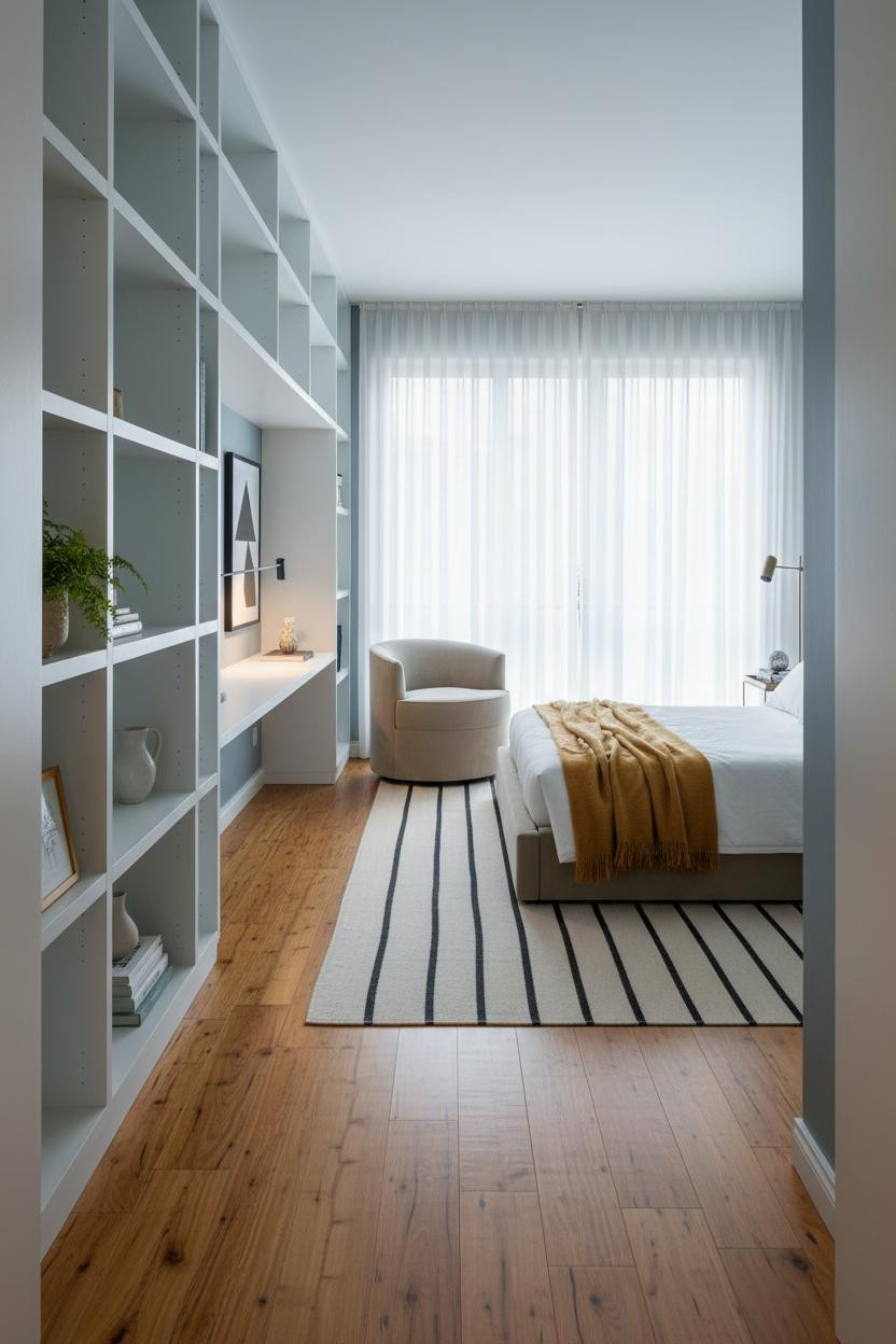 Studio Apartment Design Coastal Modern With Shelving