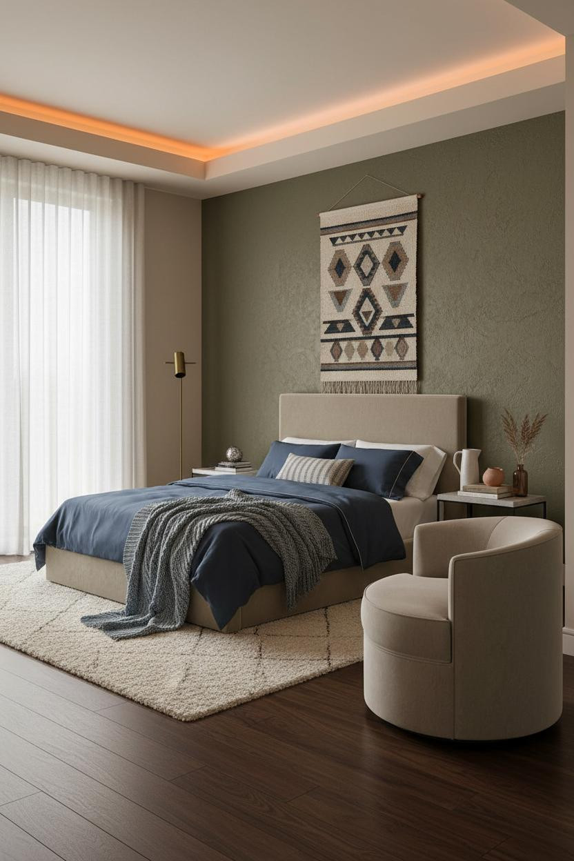 Studio Apartment Design Olive Accent Wall Layout