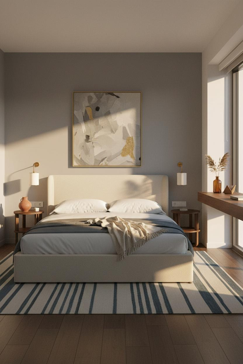 Studio Apartment Design Compact Bedroom With Walnut Desk