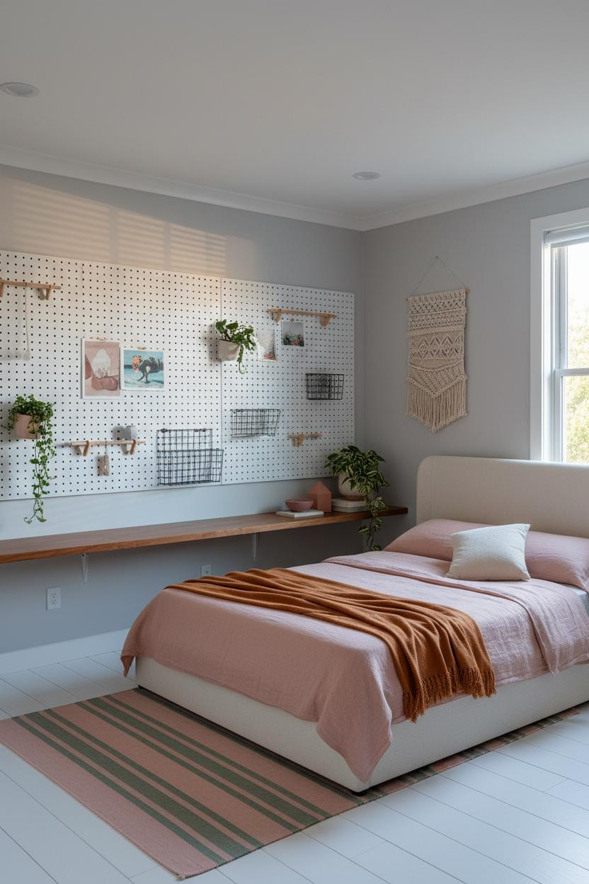 Teen Bedroom Makeover Pegboard Wall Blue