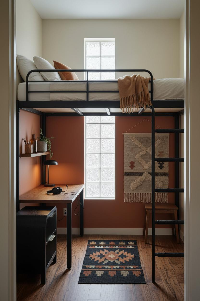 Teen Gaming Bedroom Loft Bed Compact Desk