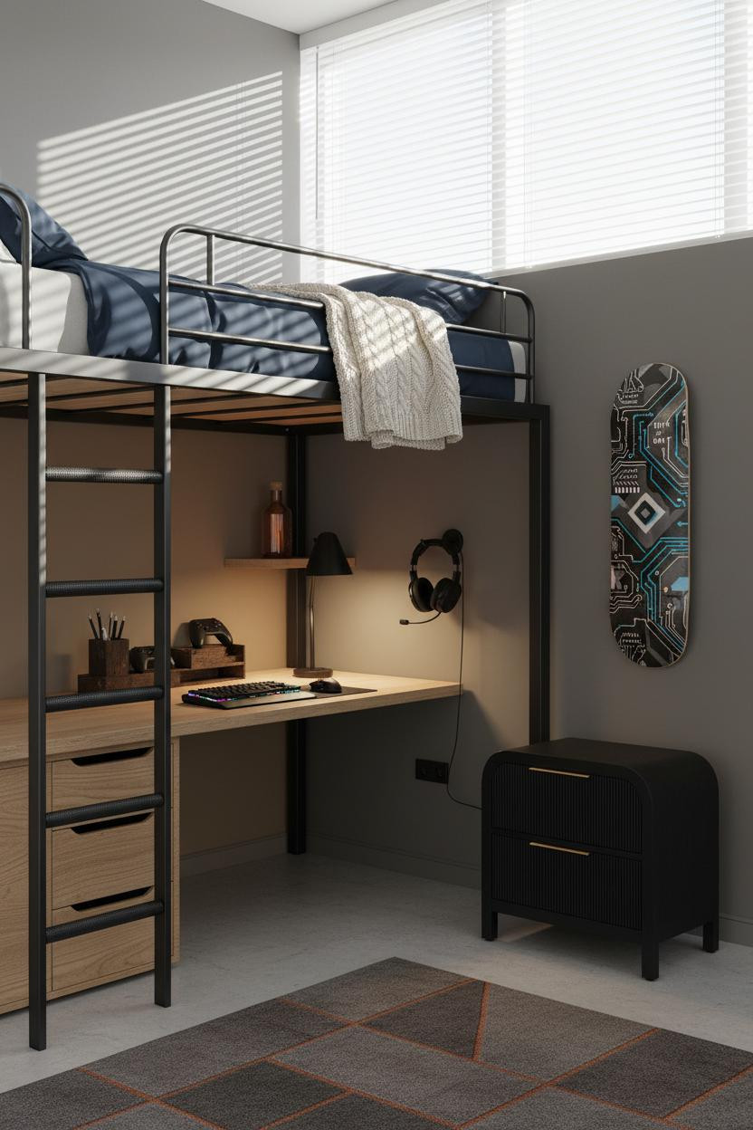 Teen Gaming Bedroom Loft Bed Modern