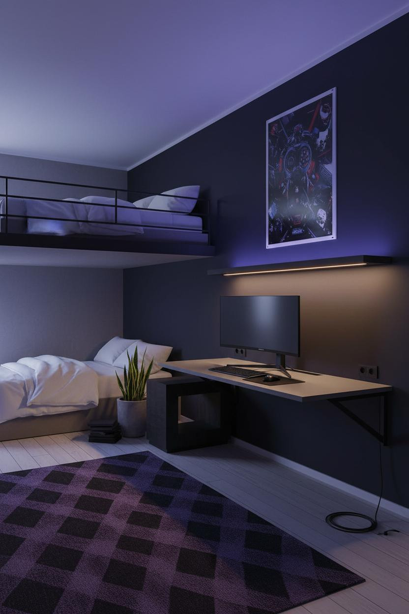 Teen Gaming Bedroom Loft Desk RGB