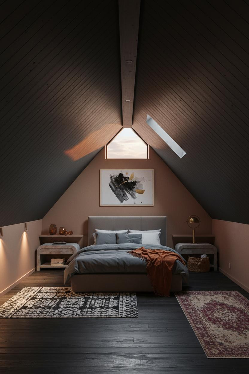 Vaulted Ceiling Bedroom Angled Eaves Industrial