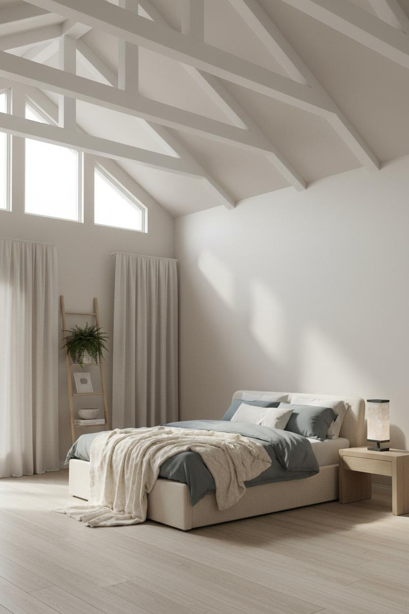 Vaulted Ceiling Bedroom Exposed Beams Scandi