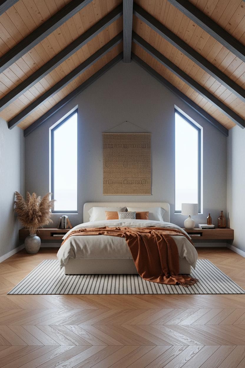 Vaulted Ceiling Bedroom Exposed Timber Beams