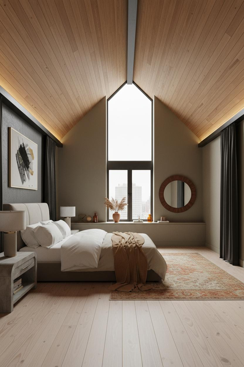 Vaulted Ceiling Bedroom Walnut Eaves MCM