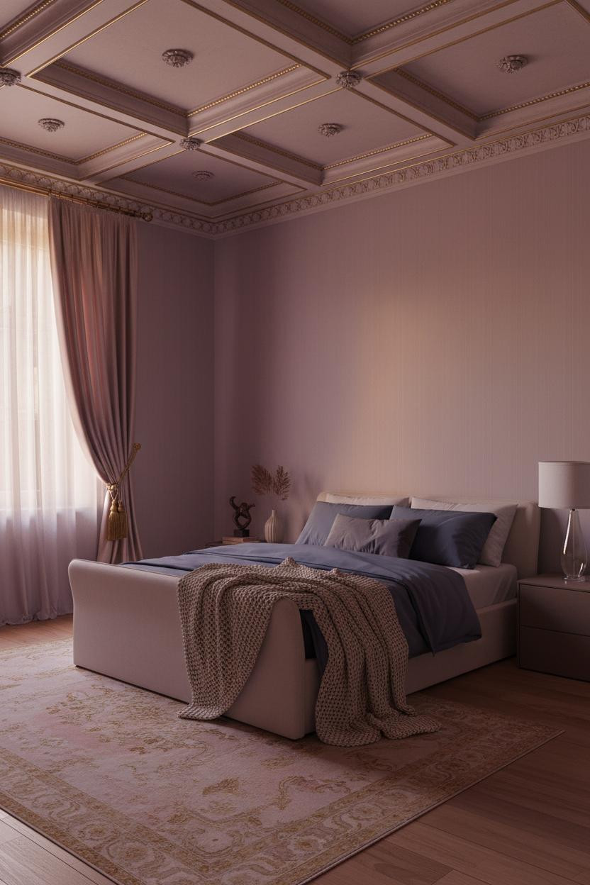 Vintage Princess Bedroom Coffered Ceiling Rose Silk