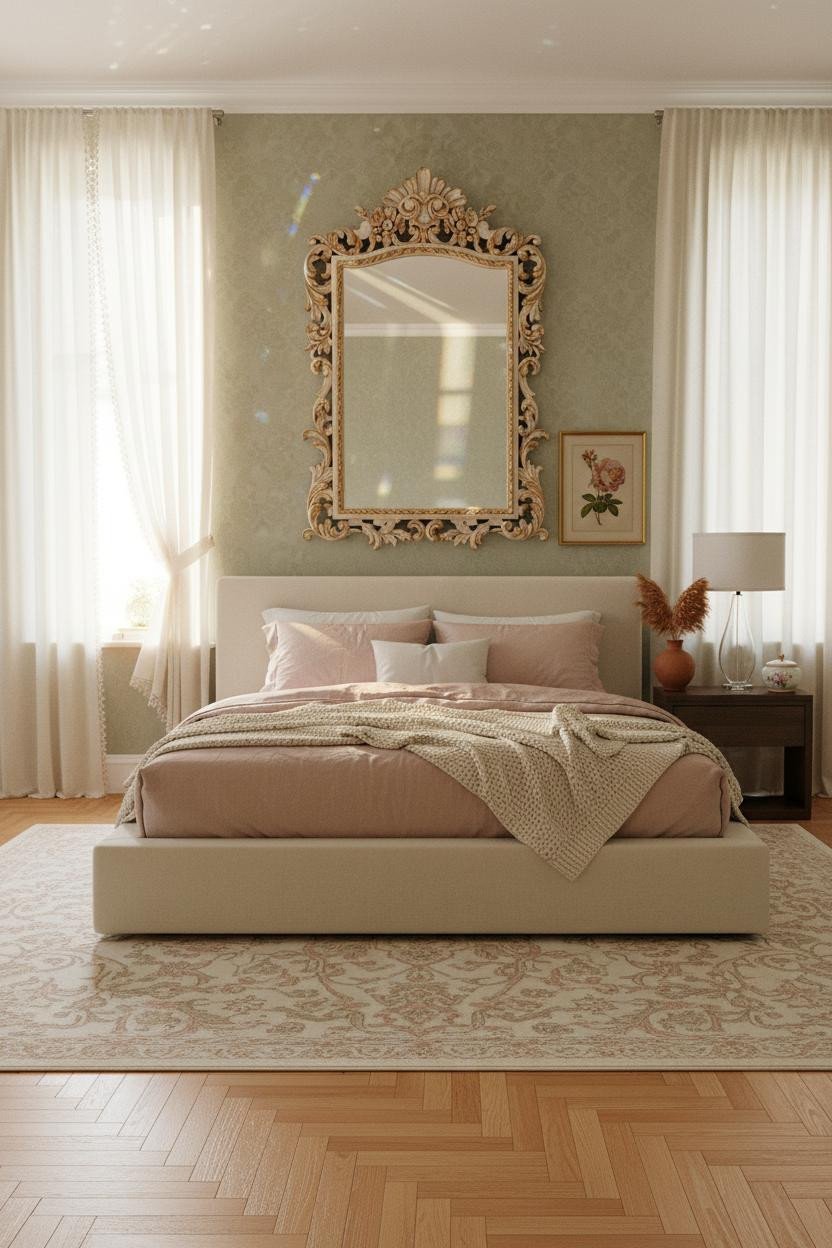 Vintage Princess Bedroom Gilt Mirror Sage