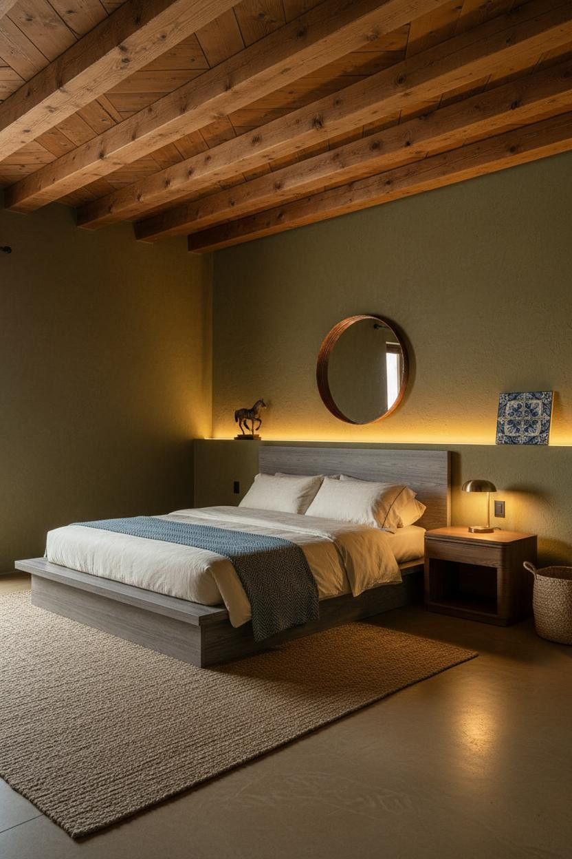 Western Bedroom Decor Rustic Boho Exposed Vigas Style