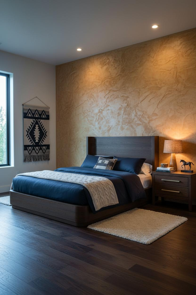 Western Bedroom Modern Ranch Boho Honey Ochre Plaster Wall