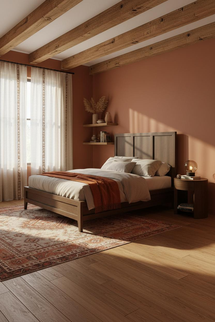Western Bedroom Rustic Boho Exposed Timber Beams Decor