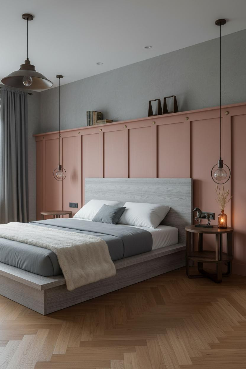 Western Farmhouse Bedroom Dusty Rose Wainscoting Ranch Design