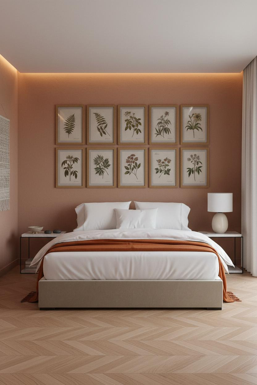 Zen Bedroom Botanical Gallery Wall Japandi