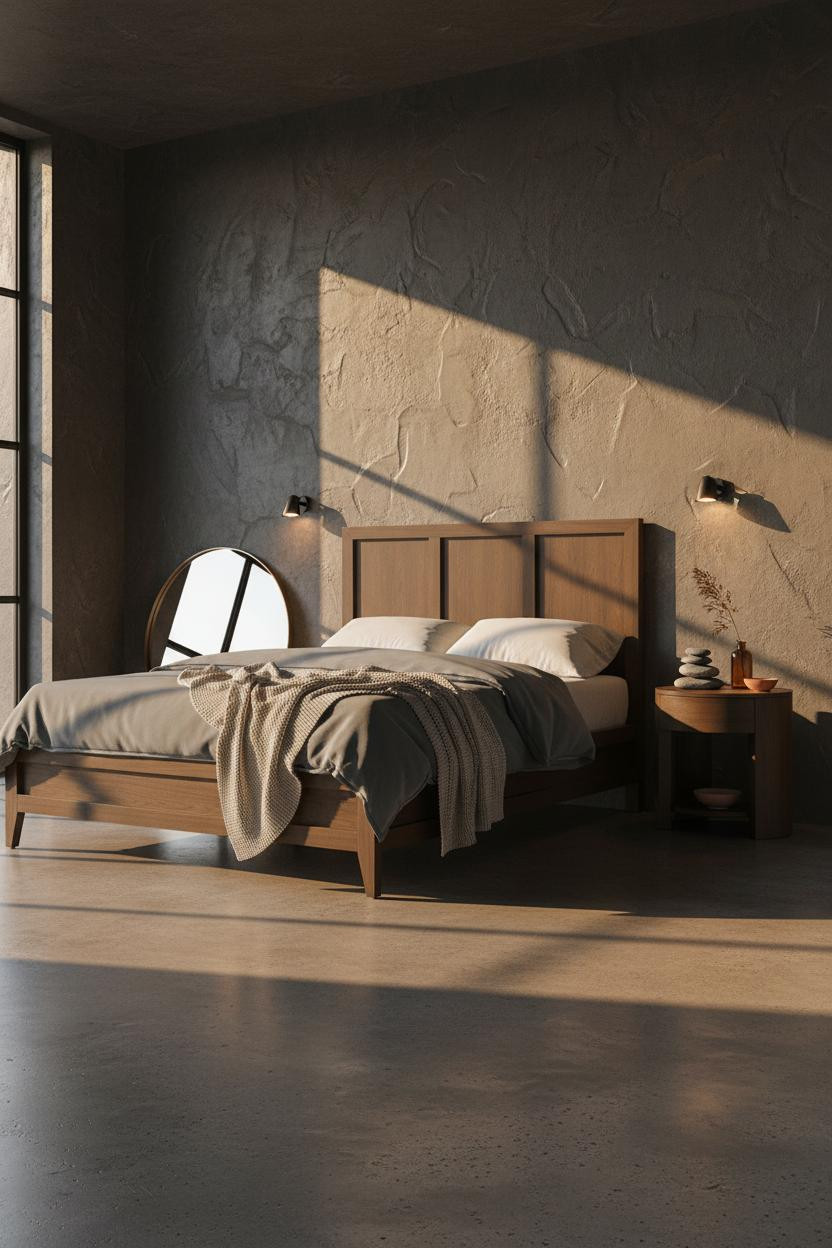 Zen Bedroom Wabi Sabi Charcoal Plaster