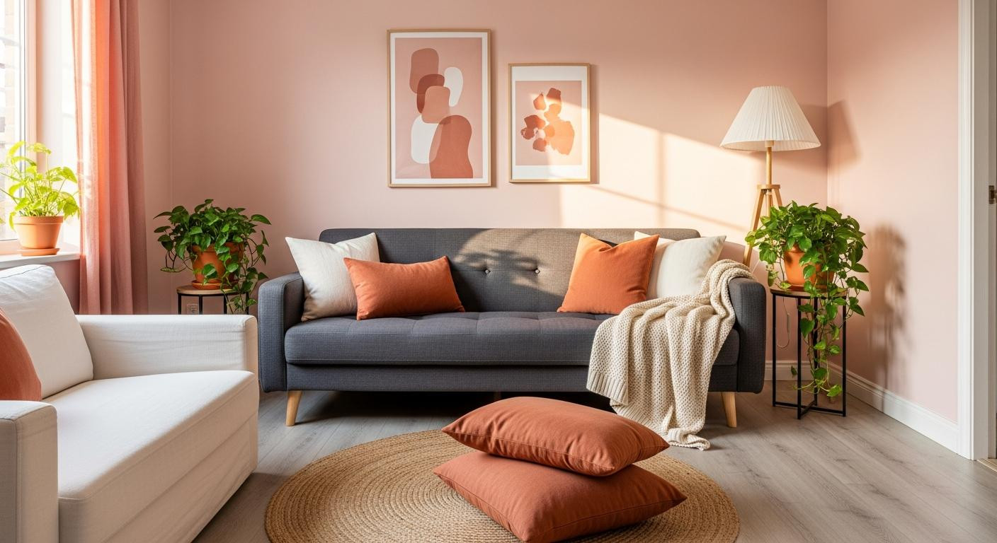 A plain living room turns warm and cozy with blush paint (the light science is wild)