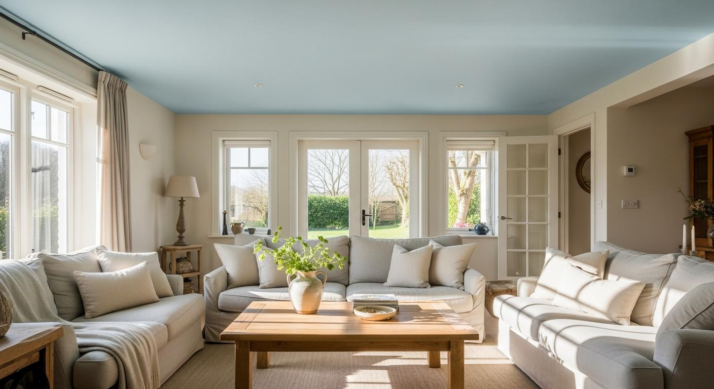 I tried pale blue on my ceiling and my tiny living room finally feels bigger