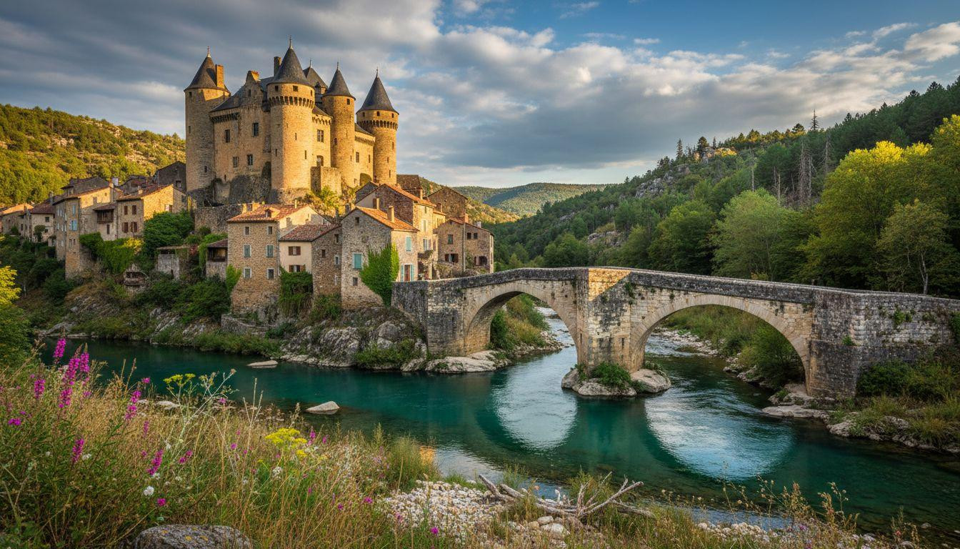 Forget Carcassonne where 3.5M tourists cost 0 and this château keeps Gothic bridge quiet for
