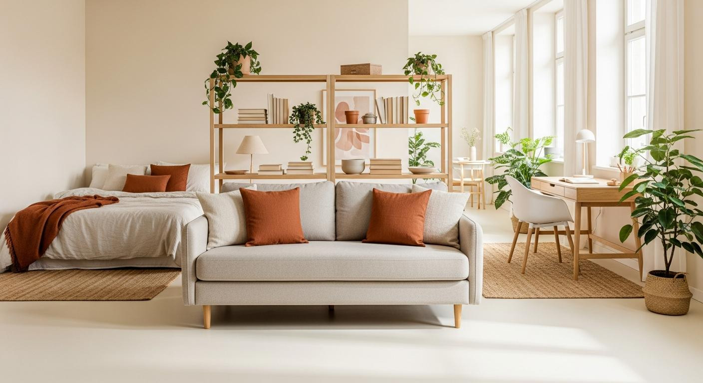 I floated my sofa 42 inches from the wall and my studio finally feels like 3 rooms