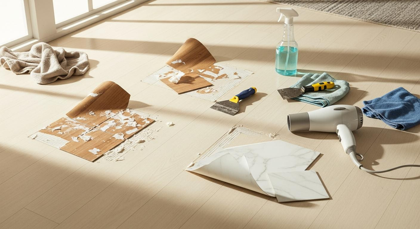 I removed 3 peel-and-stick floor brands after 8 months and only one left zero residue