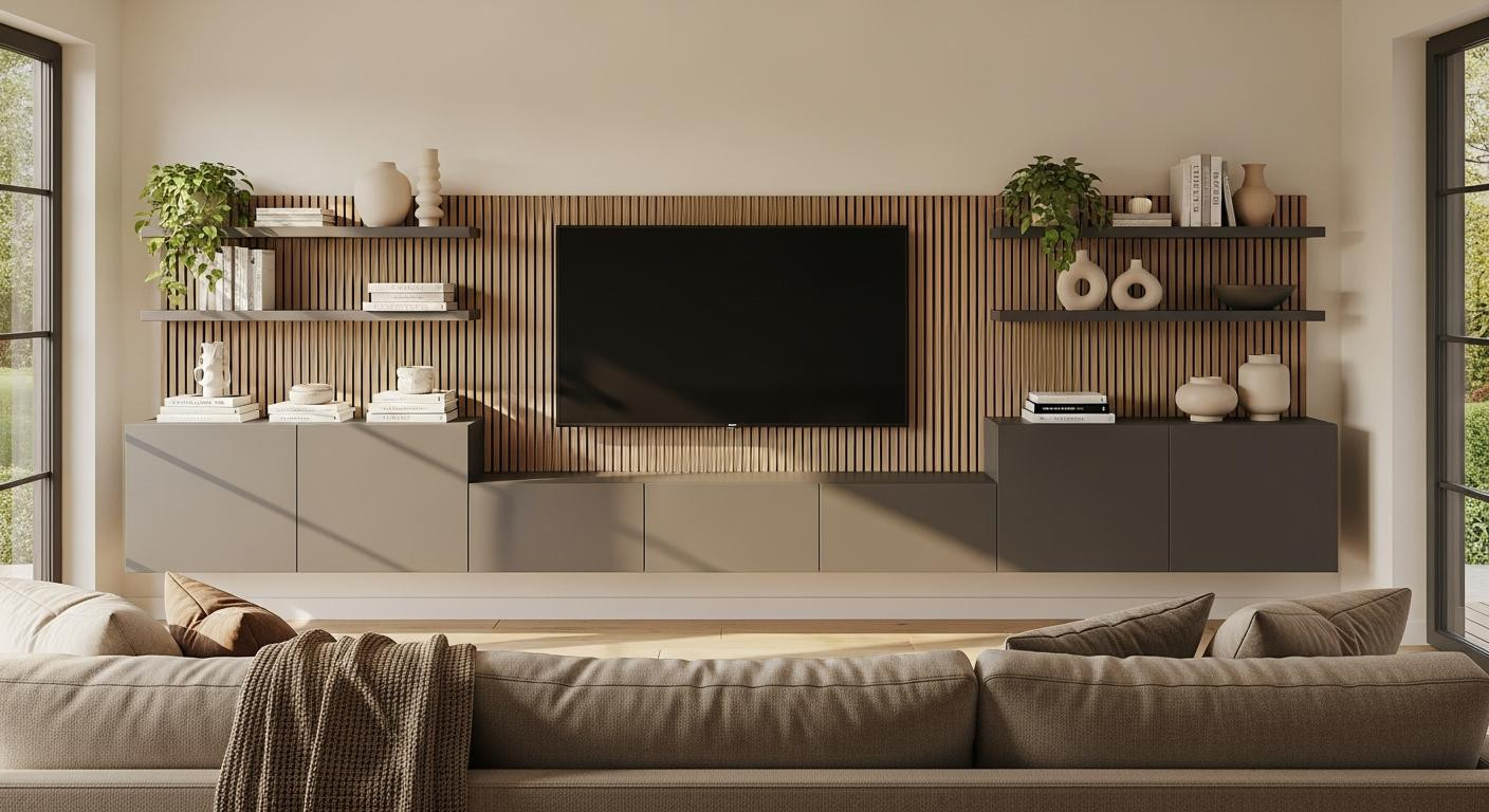 Designers skip basic TV mounts for floating media walls (the 42-inch rule creates depth)