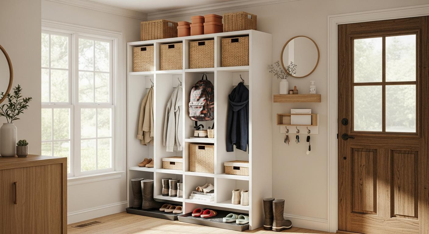 The 4-zone mudroom that stops winter boots and pool bags from piling up